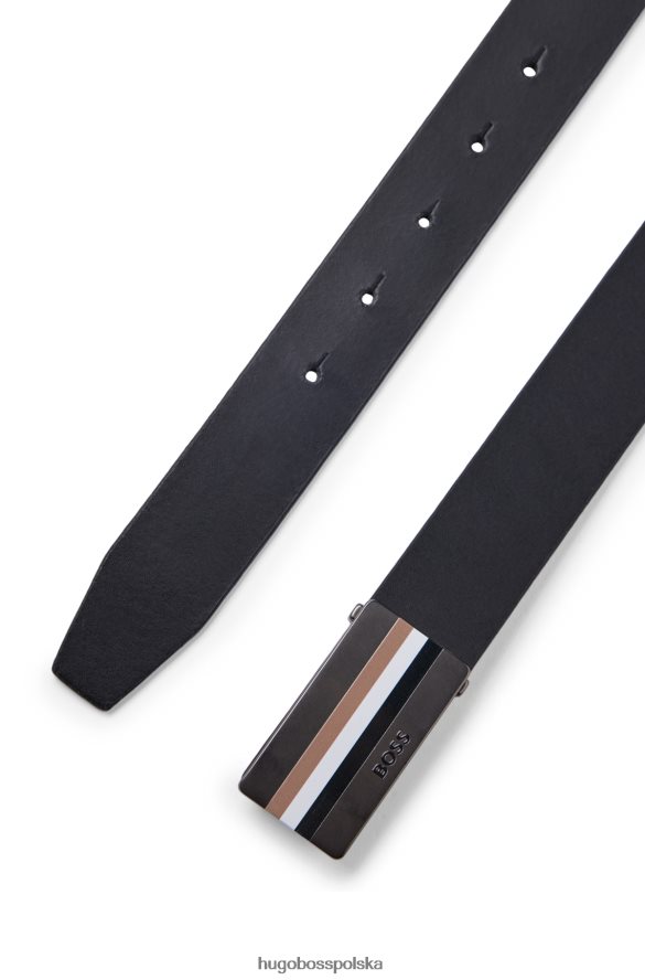Hugo Boss Skórzany pasek hugo z charakterystyczną klamrą w paski w kolorze czarnym czarny R0X0H65166