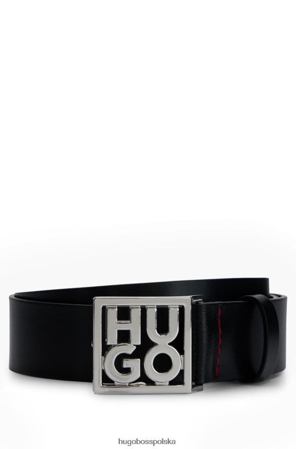 Hugo Boss Włosko-skórzany pasek hugo z klamrą z logo w kolorze czarnym czarny R0X0H65757