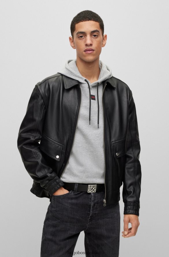 Hugo Boss Włosko-skórzany pasek hugo z klamrą z logo w kolorze czarnym czarny R0X0H65757