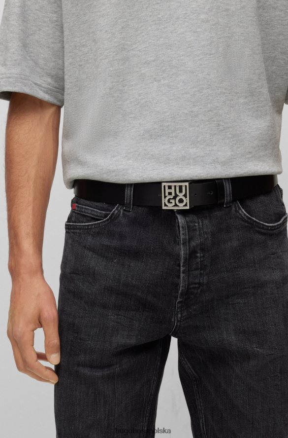 Hugo Boss Włosko-skórzany pasek hugo z klamrą z logo w kolorze czarnym czarny R0X0H65757