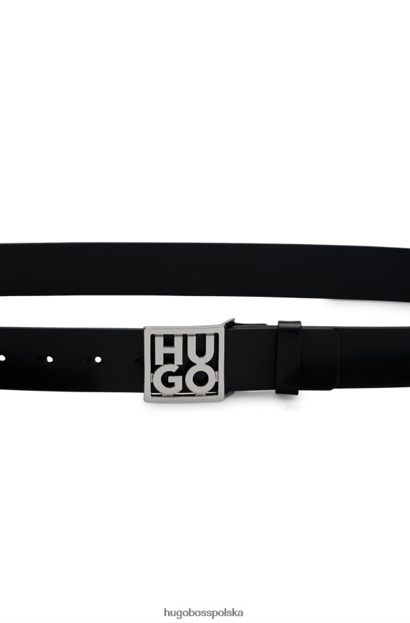 Hugo Boss Włosko-skórzany pasek hugo z klamrą z logo w kolorze czarnym czarny R0X0H65757