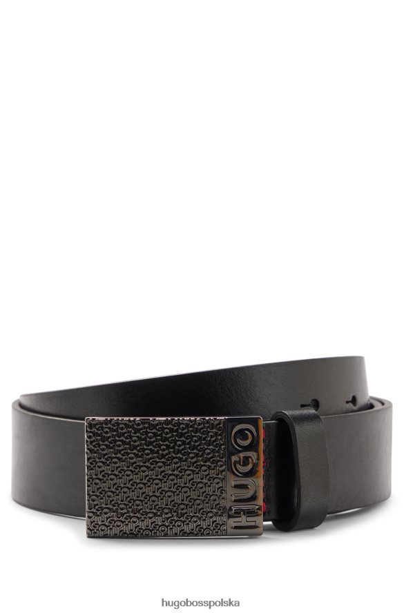 Hugo Boss Włosko-skórzany pasek z klamrą z logo i plakietką z motywem logo, czarny hugo czarny R0X0H65080