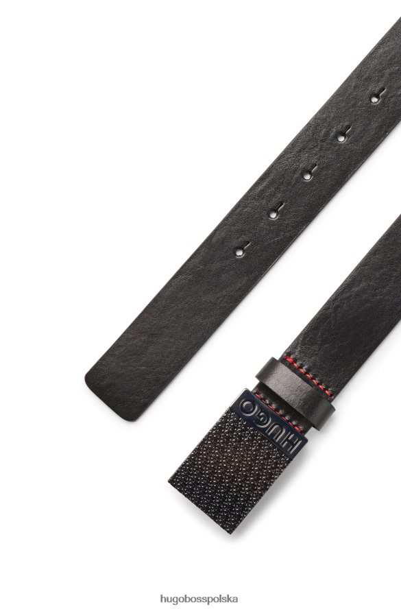 Hugo Boss Włosko-skórzany pasek z klamrą z logo i plakietką z motywem logo, czarny hugo czarny R0X0H65080
