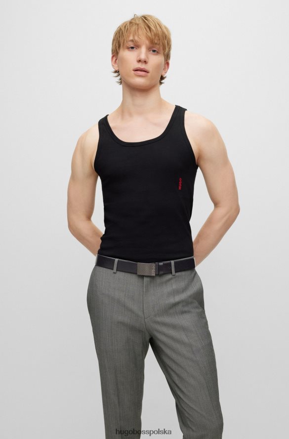 Hugo Boss Włosko-skórzany pasek z klamrą z logo i plakietką z motywem logo, czarny hugo czarny R0X0H65080