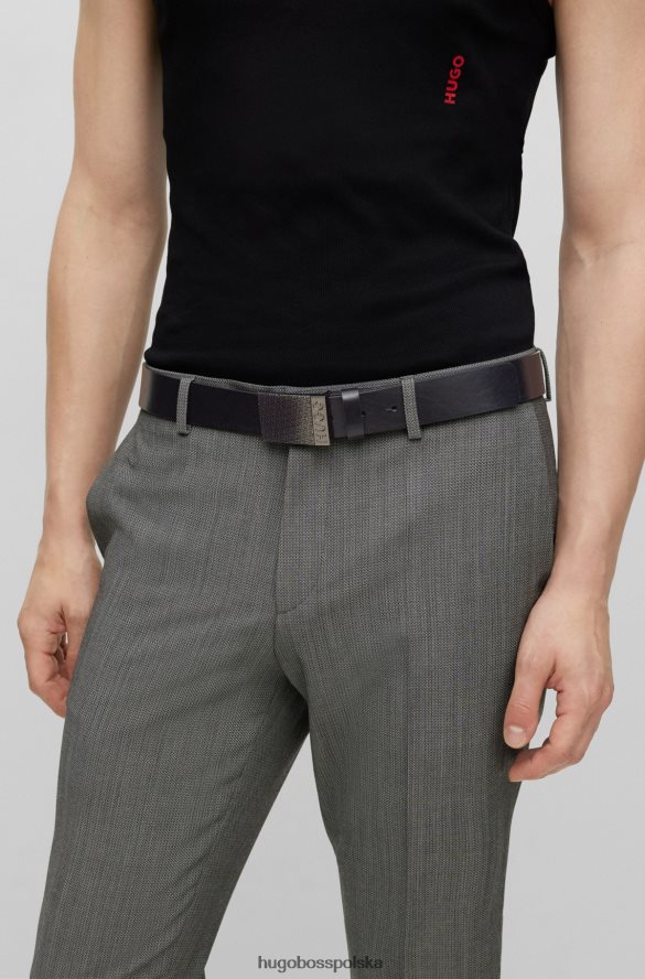 Hugo Boss Włosko-skórzany pasek z klamrą z logo i plakietką z motywem logo, czarny hugo czarny R0X0H65080
