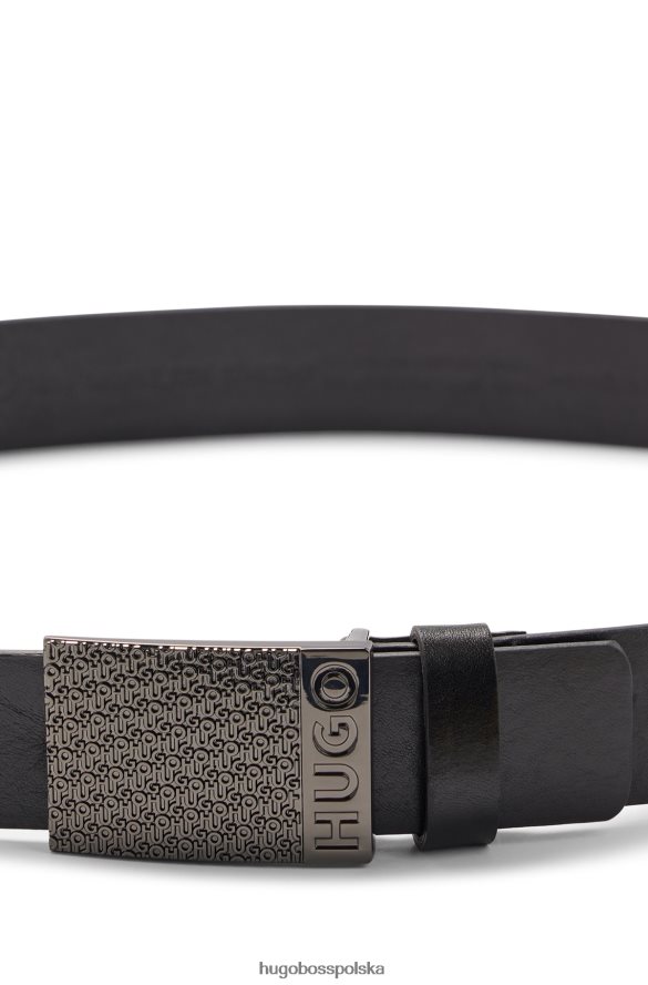Hugo Boss Włosko-skórzany pasek z klamrą z logo i plakietką z motywem logo, czarny hugo czarny R0X0H65080