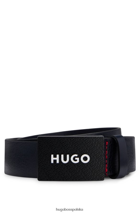 Hugo Boss Włosko-skórzany pasek z markową klamrą z blaszką hugo w kolorze granatowym ciemny niebieski R0X0H65492