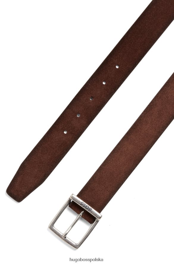 Hugo Boss Zamszowy pasek hugo z kwadratową klamrą i wygrawerowanym logo w kolorze ciemnobrązowym ciemny brąz R0X0H65246