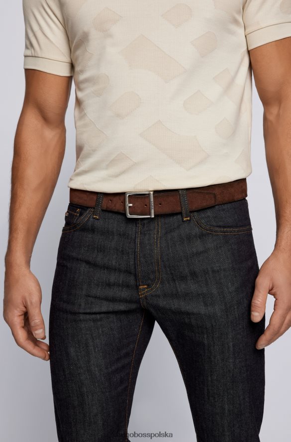 Hugo Boss Zamszowy pasek hugo z kwadratową klamrą i wygrawerowanym logo w kolorze ciemnobrązowym ciemny brąz R0X0H65246