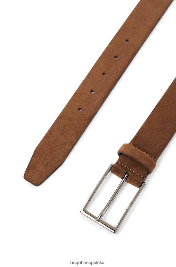 Hugo Boss Zamszowy pasek hugo z logo i brązową klamrą brązowy R0X0H65274