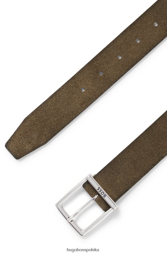 Hugo Boss Zamszowy pasek w kolorze khaki z kwadratową klamrą i wygrawerowanym logo hugo khaki R0X0H65248