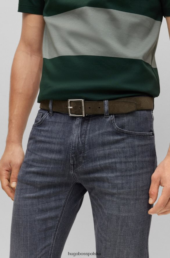 Hugo Boss Zamszowy pasek w kolorze khaki z kwadratową klamrą i wygrawerowanym logo hugo khaki R0X0H65248