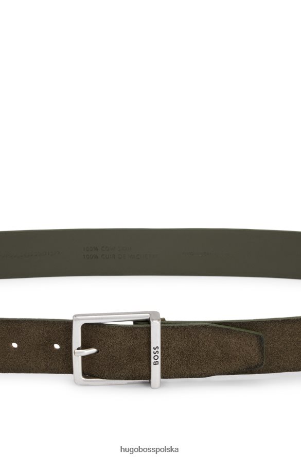 Hugo Boss Zamszowy pasek w kolorze khaki z kwadratową klamrą i wygrawerowanym logo hugo khaki R0X0H65248