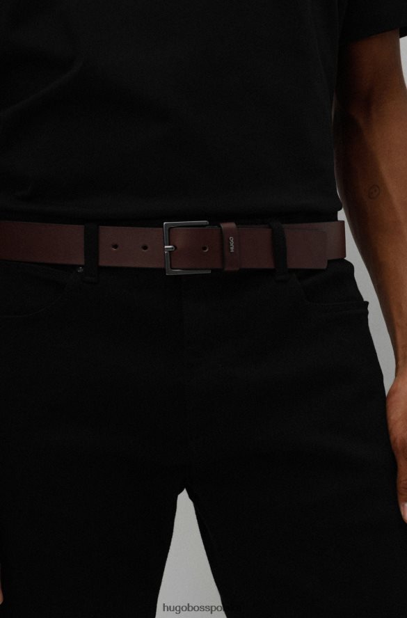 Hugo Boss ciemnobrązowy pasek z gładkiej skóry hugo z uchwytem na logo ciemny brąz R0X0H65311