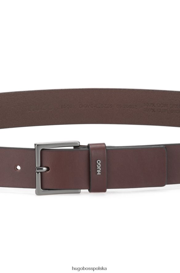Hugo Boss ciemnobrązowy pasek z gładkiej skóry hugo z uchwytem na logo ciemny brąz R0X0H65311