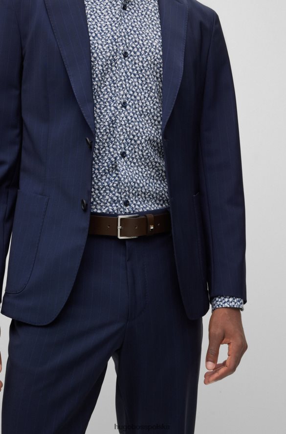 Hugo Boss ciemnobrązowy pasek z włoskiej skóry Hugo z charakterystycznymi paskami ciemny brąz R0X0H65216