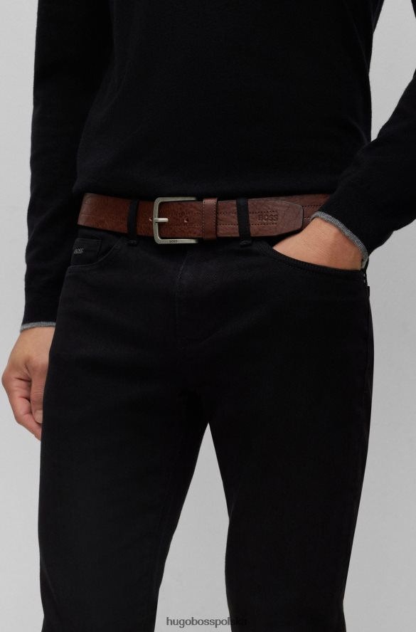 Hugo Boss ciemnobrązowy pasek z włoskiej skóry Hugo z przeszyciami ciemny brąz R0X0H65527