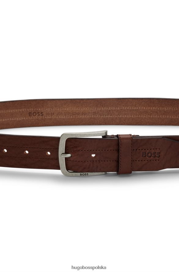 Hugo Boss ciemnobrązowy pasek z włoskiej skóry Hugo z przeszyciami ciemny brąz R0X0H65527