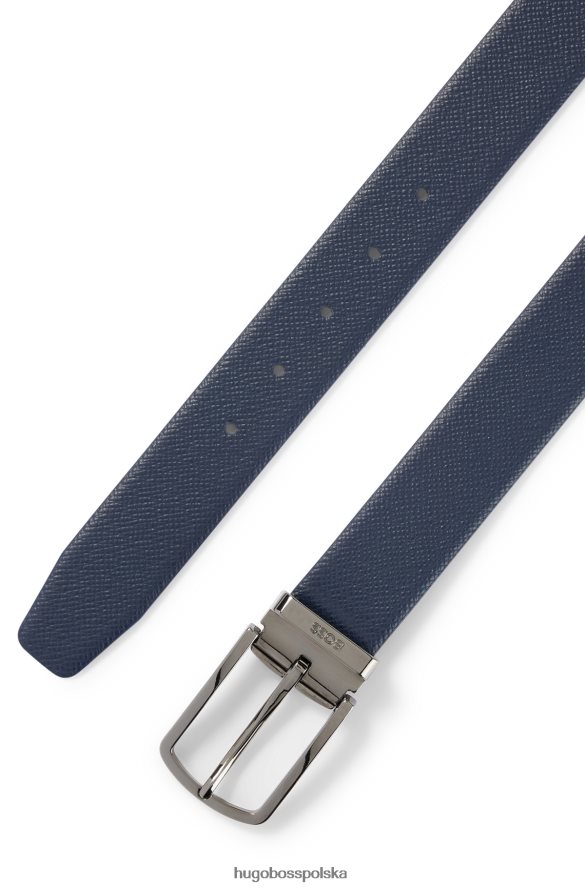 Hugo Boss ciemnoniebieski, dwustronny pasek z włoskiej skóry Hugo z szybkozapinaną klamrą ciemny niebieski R0X0H65889