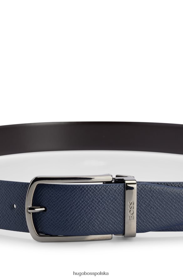 Hugo Boss ciemnoniebieski, dwustronny pasek z włoskiej skóry Hugo z szybkozapinaną klamrą ciemny niebieski R0X0H65889