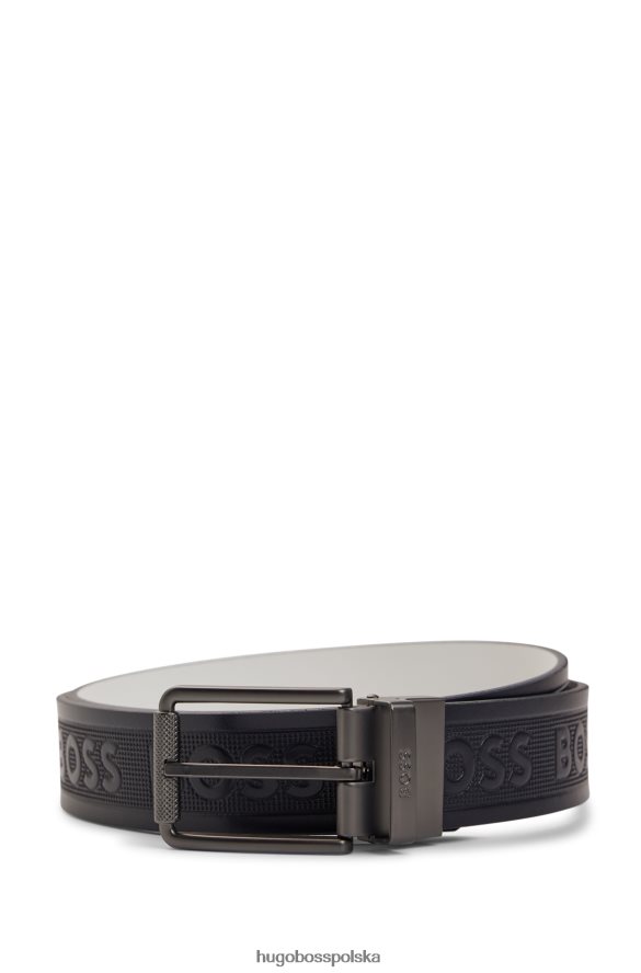 Hugo Boss ciemnoniebieski dwustronny pasek z włoskiej skóry z detalami z logo hugo ciemny niebieski R0X0H65105