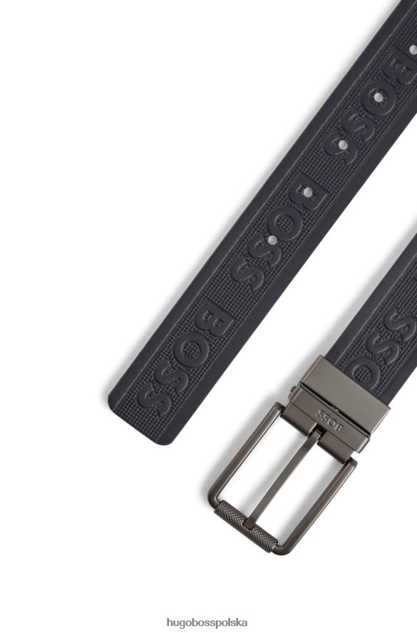Hugo Boss ciemnoniebieski dwustronny pasek z włoskiej skóry z detalami z logo hugo ciemny niebieski R0X0H65105