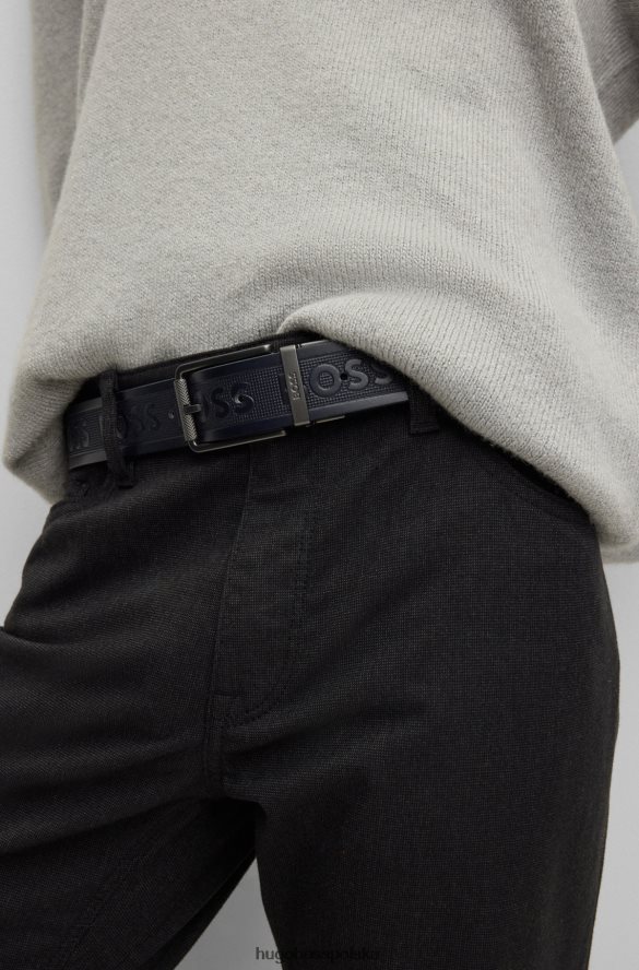 Hugo Boss ciemnoniebieski dwustronny pasek z włoskiej skóry z detalami z logo hugo ciemny niebieski R0X0H65105