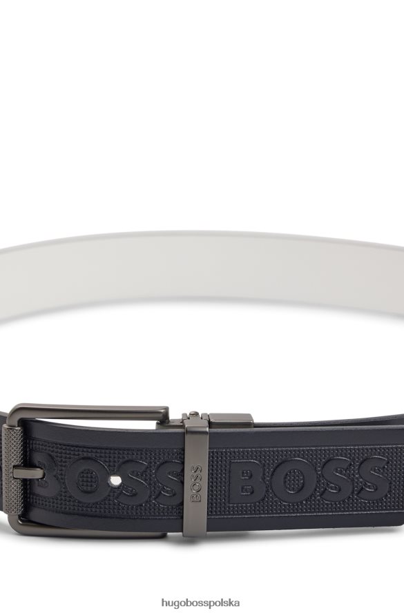 Hugo Boss ciemnoniebieski dwustronny pasek z włoskiej skóry z detalami z logo hugo ciemny niebieski R0X0H65105