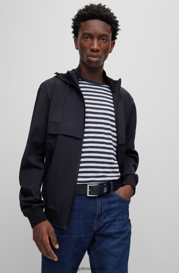 Hugo Boss ciemnoniebieski, włosko-skórzany pasek z markową metalową lamówką hugo ciemny niebieski R0X0H65227