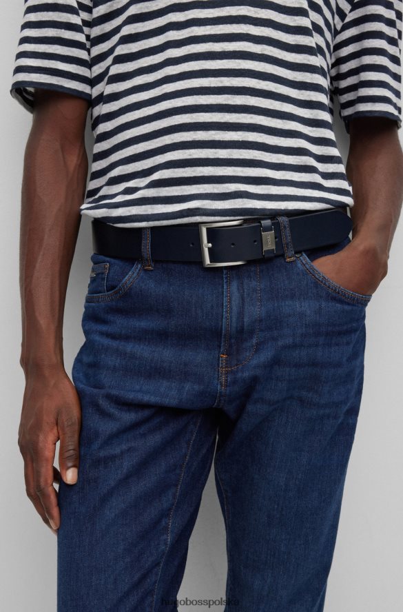 Hugo Boss ciemnoniebieski, włosko-skórzany pasek z markową metalową lamówką hugo ciemny niebieski R0X0H65227