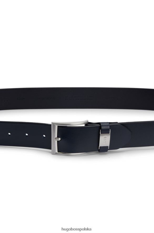 Hugo Boss ciemnoniebieski, włosko-skórzany pasek z markową metalową lamówką hugo ciemny niebieski R0X0H65227