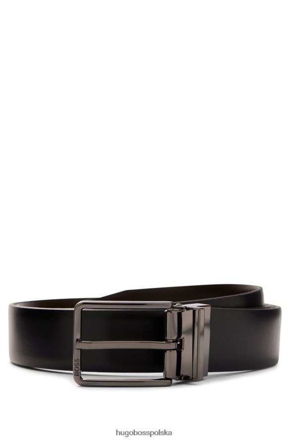 Hugo Boss czarny, dwustronny, włosko-skórzany pasek z monogramem i sprzączkami typu pin hugo czarny R0X0H65706