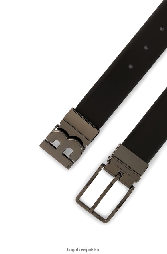Hugo Boss czarny, dwustronny, włosko-skórzany pasek z monogramem i sprzączkami typu pin hugo czarny R0X0H65706