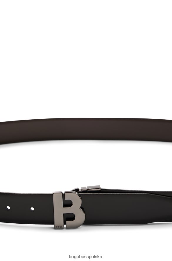 Hugo Boss czarny, dwustronny, włosko-skórzany pasek z monogramem i sprzączkami typu pin hugo czarny R0X0H65706