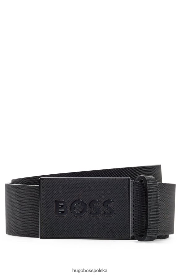 Hugo Boss czarny pasek hugo z klamrą w kształcie blaszki, wykonany z włoskiej skóry czarny R0X0H65088