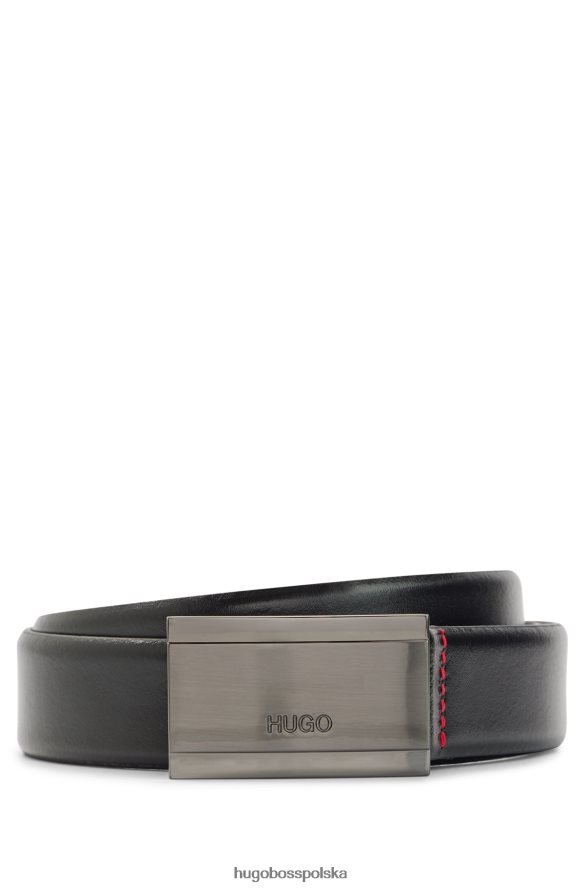 Hugo Boss czarny pasek z gładkiej skóry z wygrawerowanym logo i plakietką hugo czarny R0X0H65254