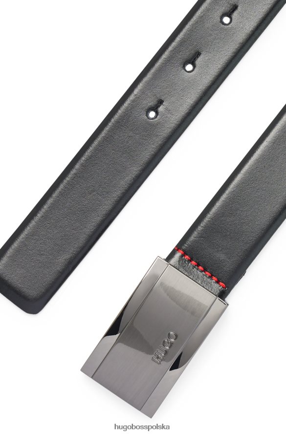 Hugo Boss czarny pasek z gładkiej skóry z wygrawerowanym logo i plakietką hugo czarny R0X0H65254
