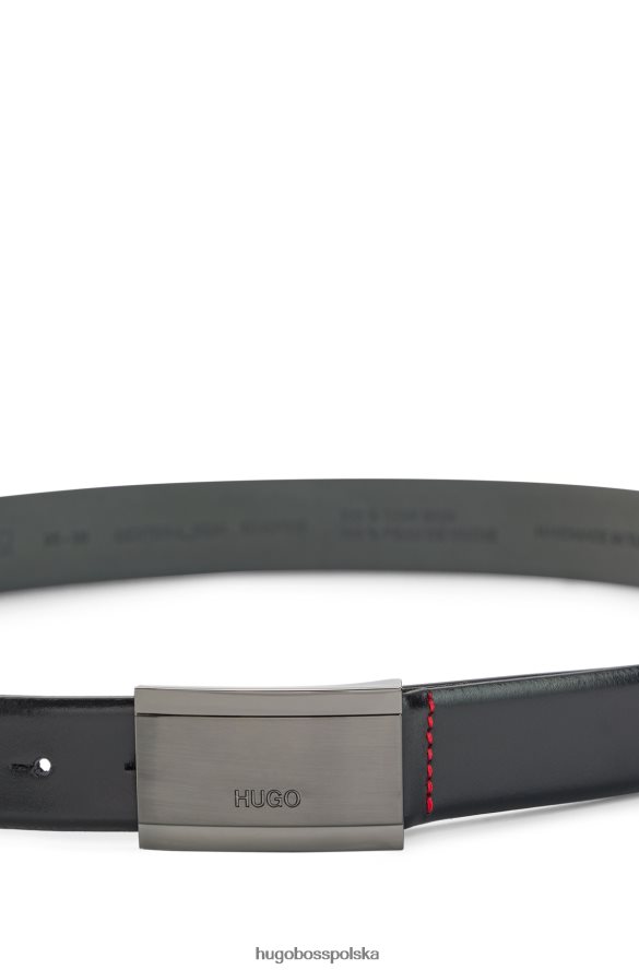 Hugo Boss czarny pasek z gładkiej skóry z wygrawerowanym logo i plakietką hugo czarny R0X0H65254