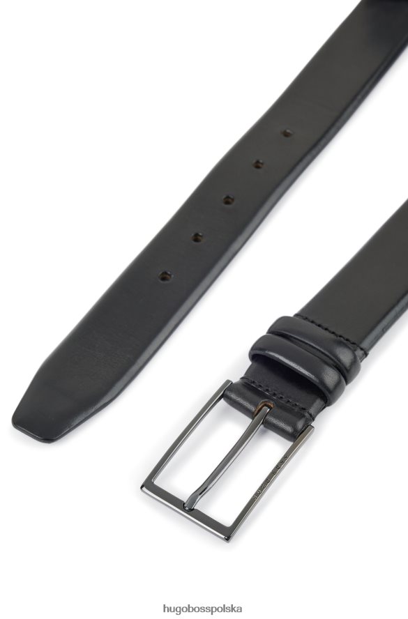 Hugo Boss czarny pasek ze skóry garbowanej roślinnie hugo z metalowymi elementami w kolorze brązu czarny R0X0H65305