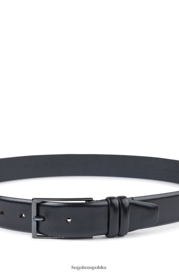 Hugo Boss czarny pasek ze skóry garbowanej roślinnie hugo z metalowymi elementami w kolorze brązu czarny R0X0H65305