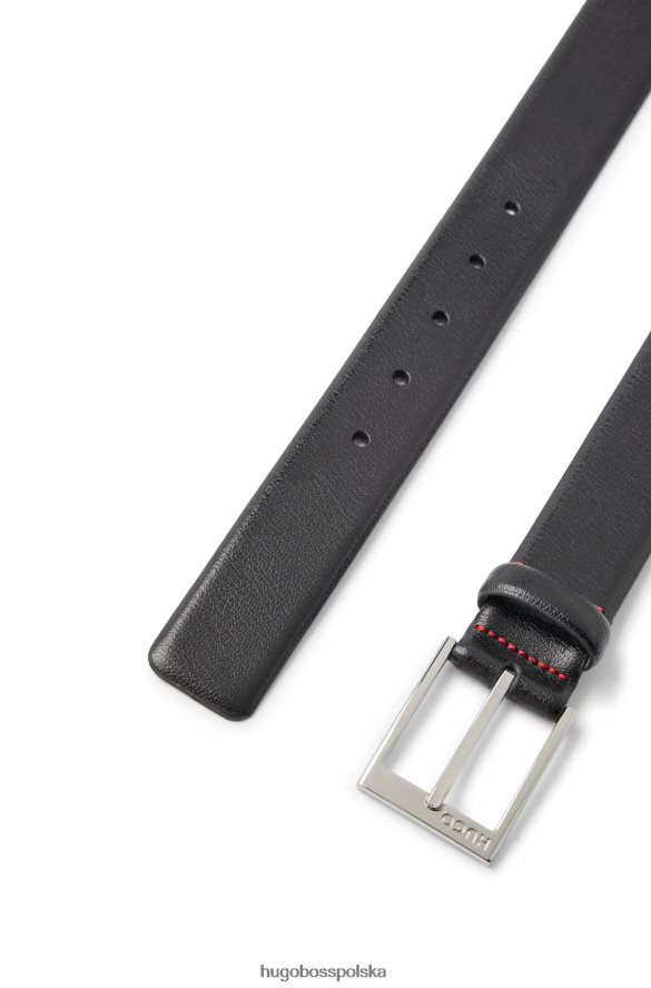 Hugo Boss czarny pasek ze skóry gruboziarnistej hugo z klamrą z wygrawerowanym logo czarny R0X0H65197