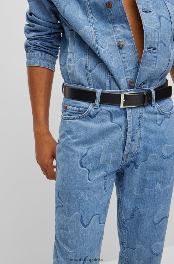 Hugo Boss czarny pasek ze skóry gruboziarnistej hugo z klamrą z wygrawerowanym logo czarny R0X0H65197