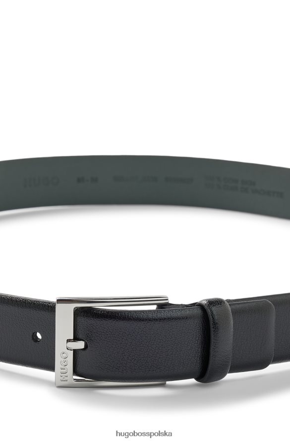Hugo Boss czarny pasek ze skóry gruboziarnistej hugo z klamrą z wygrawerowanym logo czarny R0X0H65197