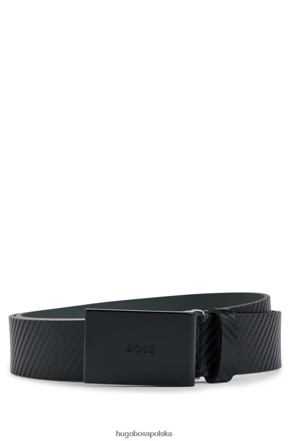 Hugo Boss czarny pasek ze skóry strukturalnej z klamrą z plakietką z logo hugo czarny R0X0H65321
