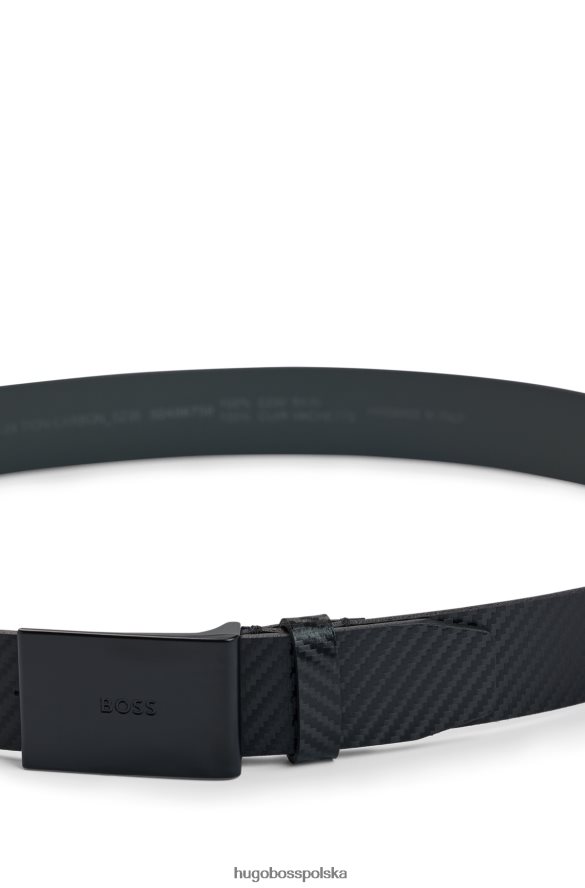 Hugo Boss czarny pasek ze skóry strukturalnej z klamrą z plakietką z logo hugo czarny R0X0H65321