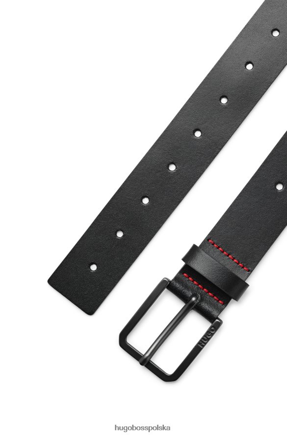 Hugo Boss czarny skórzany pasek hugo z klamrą z wygrawerowanym logo czarny R0X0H65329
