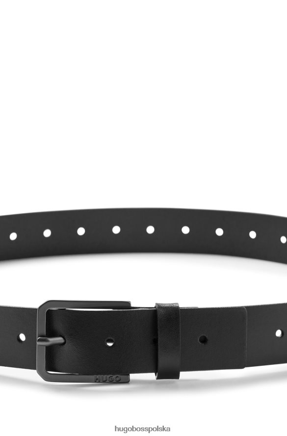 Hugo Boss czarny skórzany pasek hugo z klamrą z wygrawerowanym logo czarny R0X0H65329