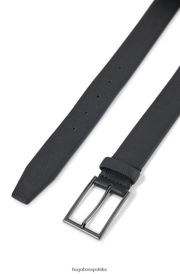 Hugo Boss czarny skórzany pasek z nadrukiem hugo i brązową klamrą czarny R0X0H65417