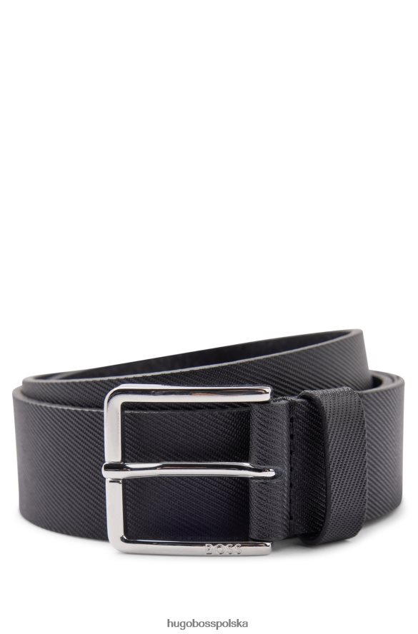 Hugo Boss czarny strukturalny pasek z włoskiej skóry z logo hugo na końcu czarny R0X0H65150