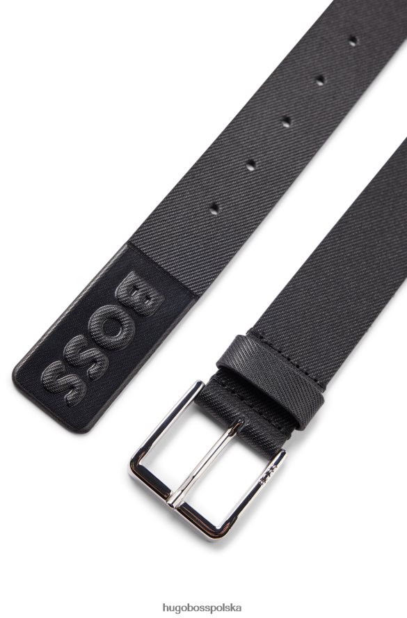 Hugo Boss czarny strukturalny pasek z włoskiej skóry z logo hugo na końcu czarny R0X0H65150